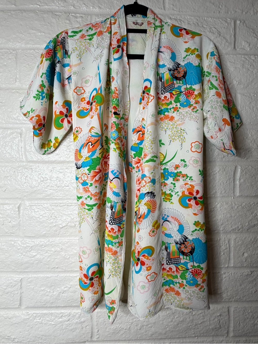 Vintage Kimono XS Child Size Made in Japan White Floral